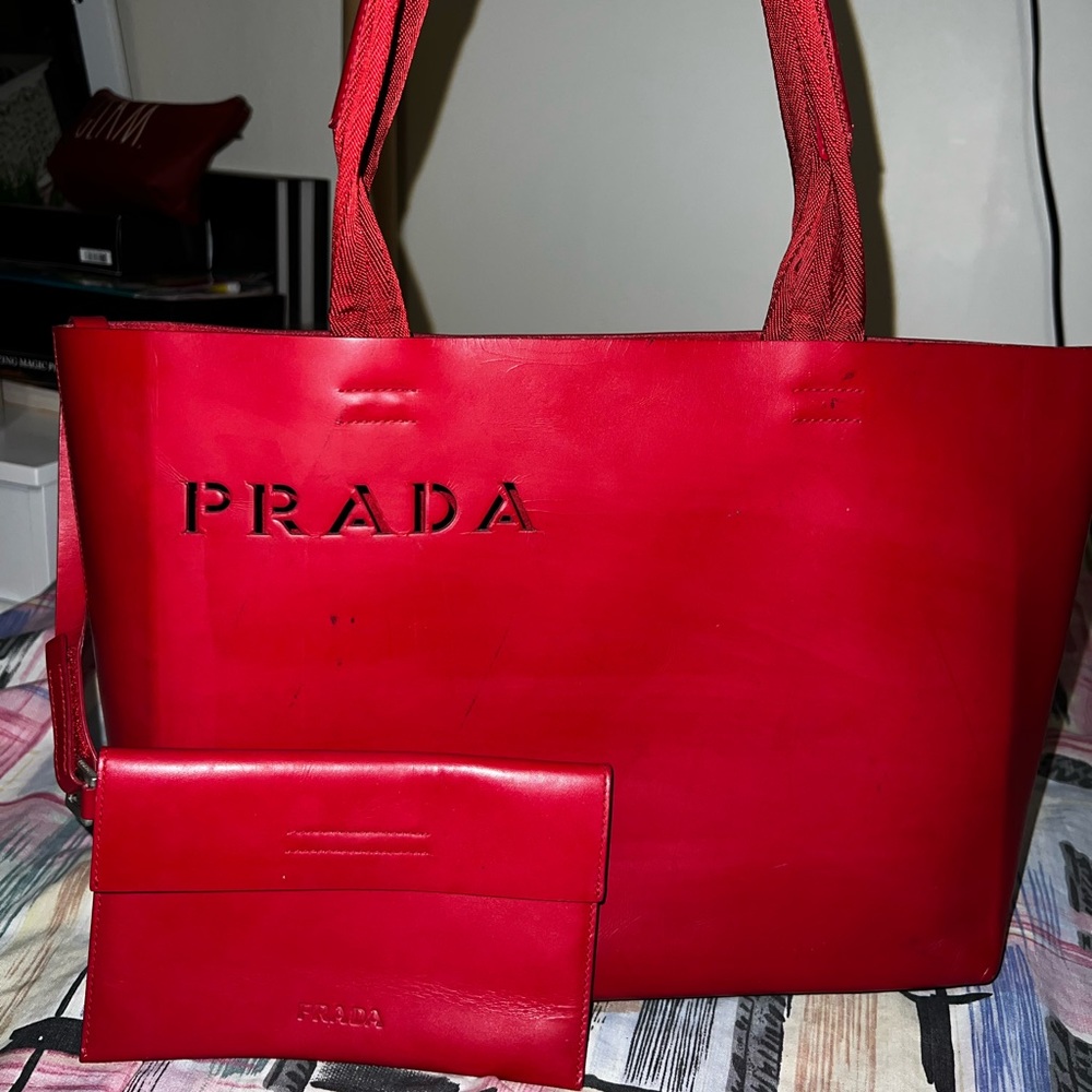 Authentic Vintage PRADA tote bag with sling pouch/wallet